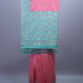 Designer Pink Saree with Teal Embroidered Pallu and Tassel Border