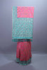 Designer Pink Saree with Teal Embroidered Pallu and Tassel Border