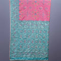 Designer Pink Saree with Teal Embroidered Pallu and Tassel Border