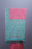 Designer Pink Saree with Teal Embroidered Pallu and Tassel Border