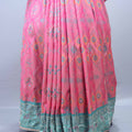 Designer Pink Saree with Teal Embroidered Pallu and Tassel Border