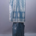 Designer Sky Blue Silk Saree with Intricate Silver Floral Motifs 
