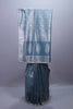 Designer Sky Blue Silk Saree with Intricate Silver Floral Motifs 