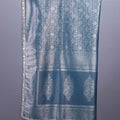 Designer Sky Blue Silk Saree with Intricate Silver Floral Motifs