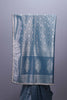 Designer Sky Blue Silk Saree with Intricate Silver Floral Motifs