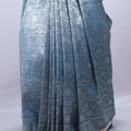 Designer Sky Blue Silk Saree with Intricate Silver Floral Motifs