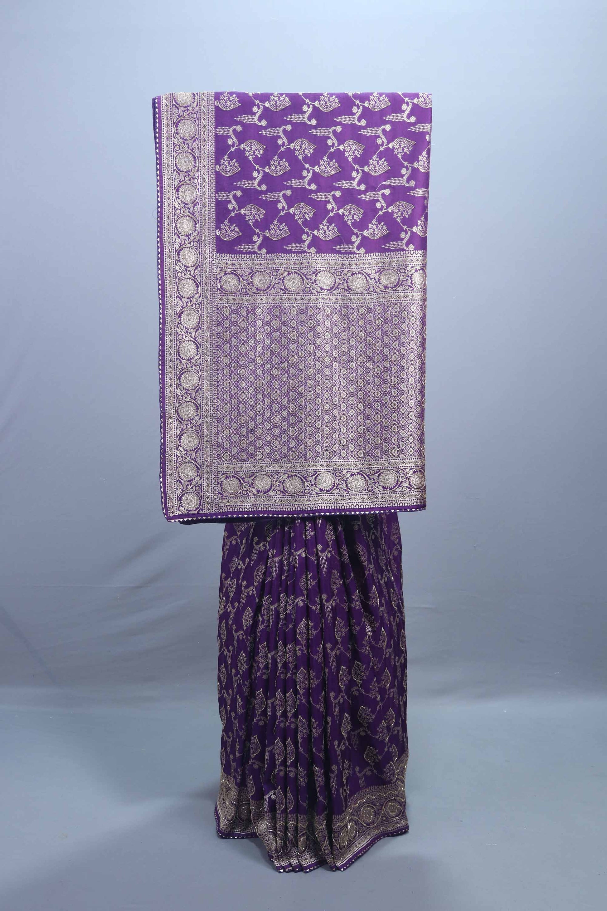 Royal Purple Embroidered Silk Saree Heavy Silver Zari Border Pallu 