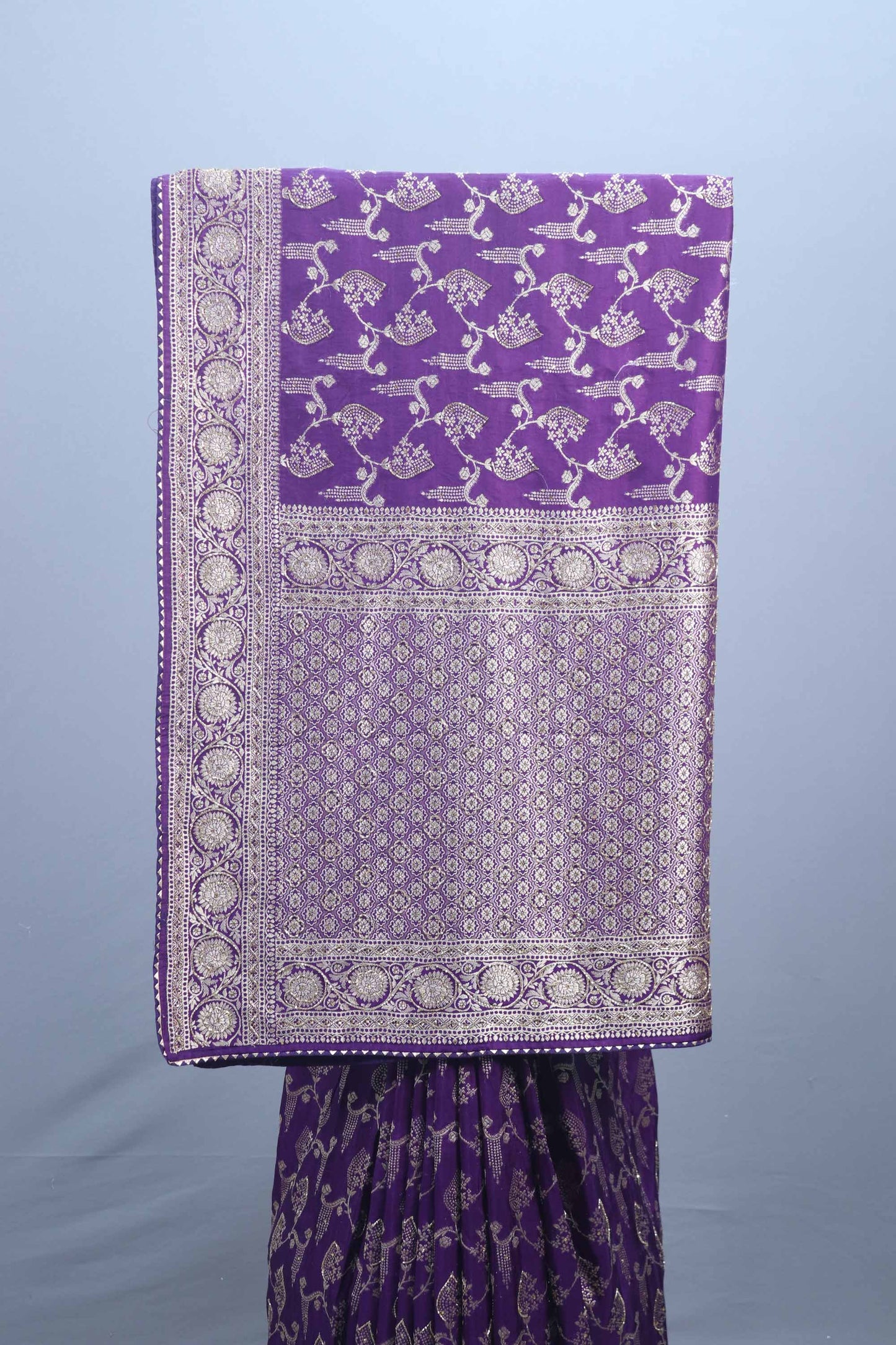 Royal Purple Embroidered Silk Saree Heavy Silver Zari Border Pallu