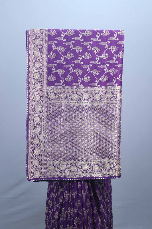 Royal Purple Embroidered Silk Saree Heavy Silver Zari Border Pallu