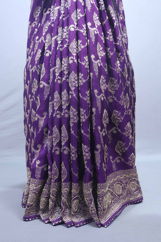 Royal Purple Embroidered Silk Saree Heavy Silver Zari Border Pallu