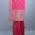 Rani Pink Embroidered Bandhani Silk Saree Heavy Zari Stone Work Border