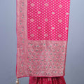 Rani Pink Embroidered Bandhani Silk Saree Heavy Zari Stone Work Border