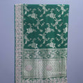 Dark Green Banarasi Style Silk Saree Silver Floral Motifs and Rich Border