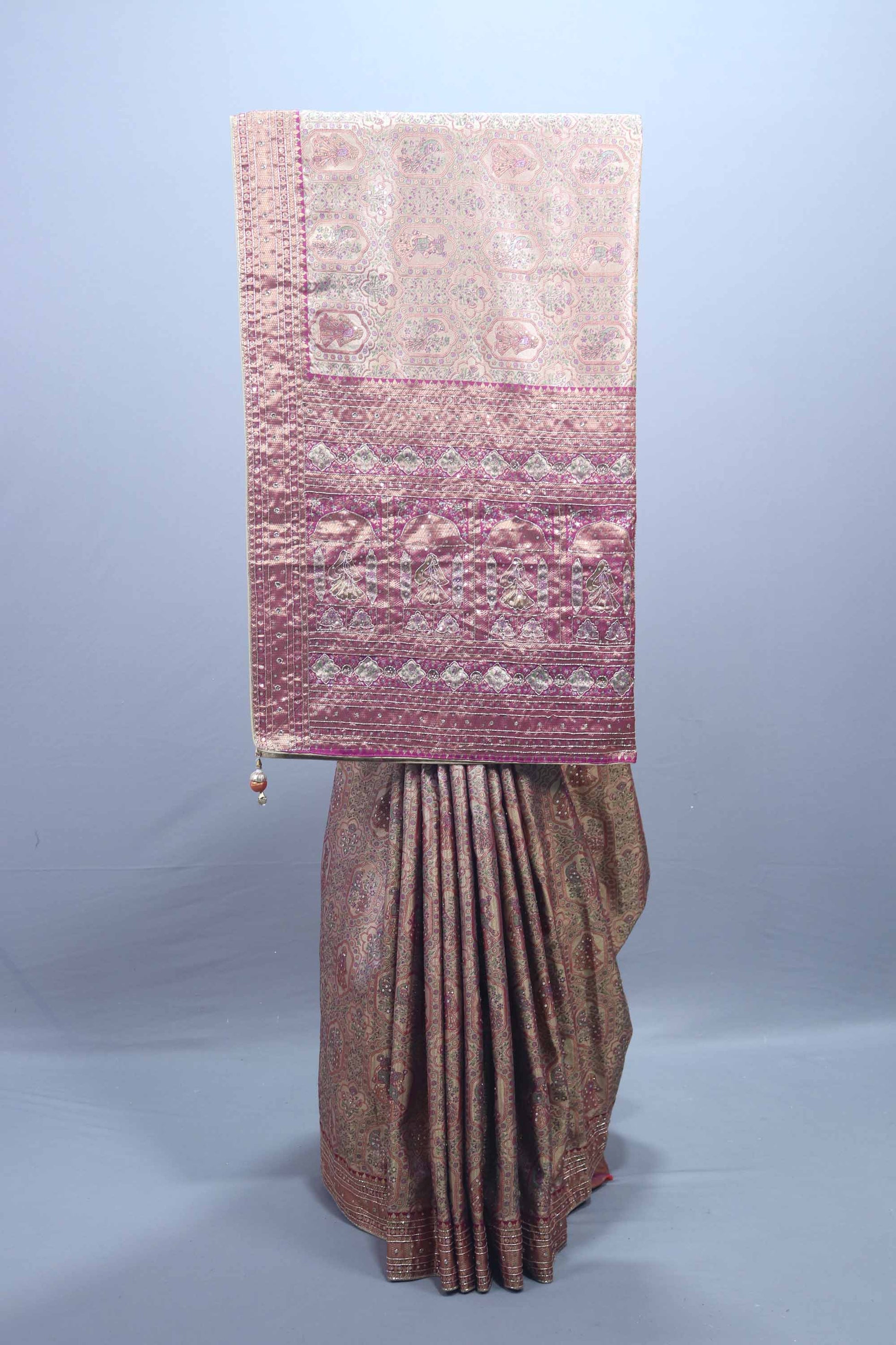 Dusty Rose Traditional Silk Saree Rich Zari Weaving and Heavy Border