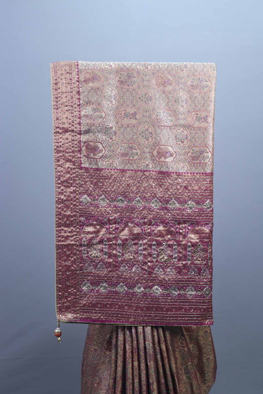Dusty Rose Traditional Silk Saree Rich Zari Weaving and Heavy Border
