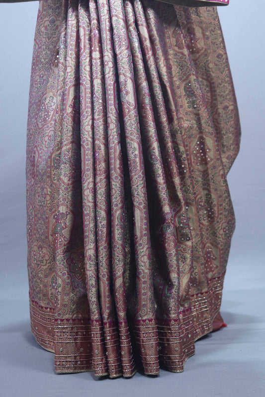 Dusty Rose Traditional Silk Saree Rich Zari Weaving and Heavy Border