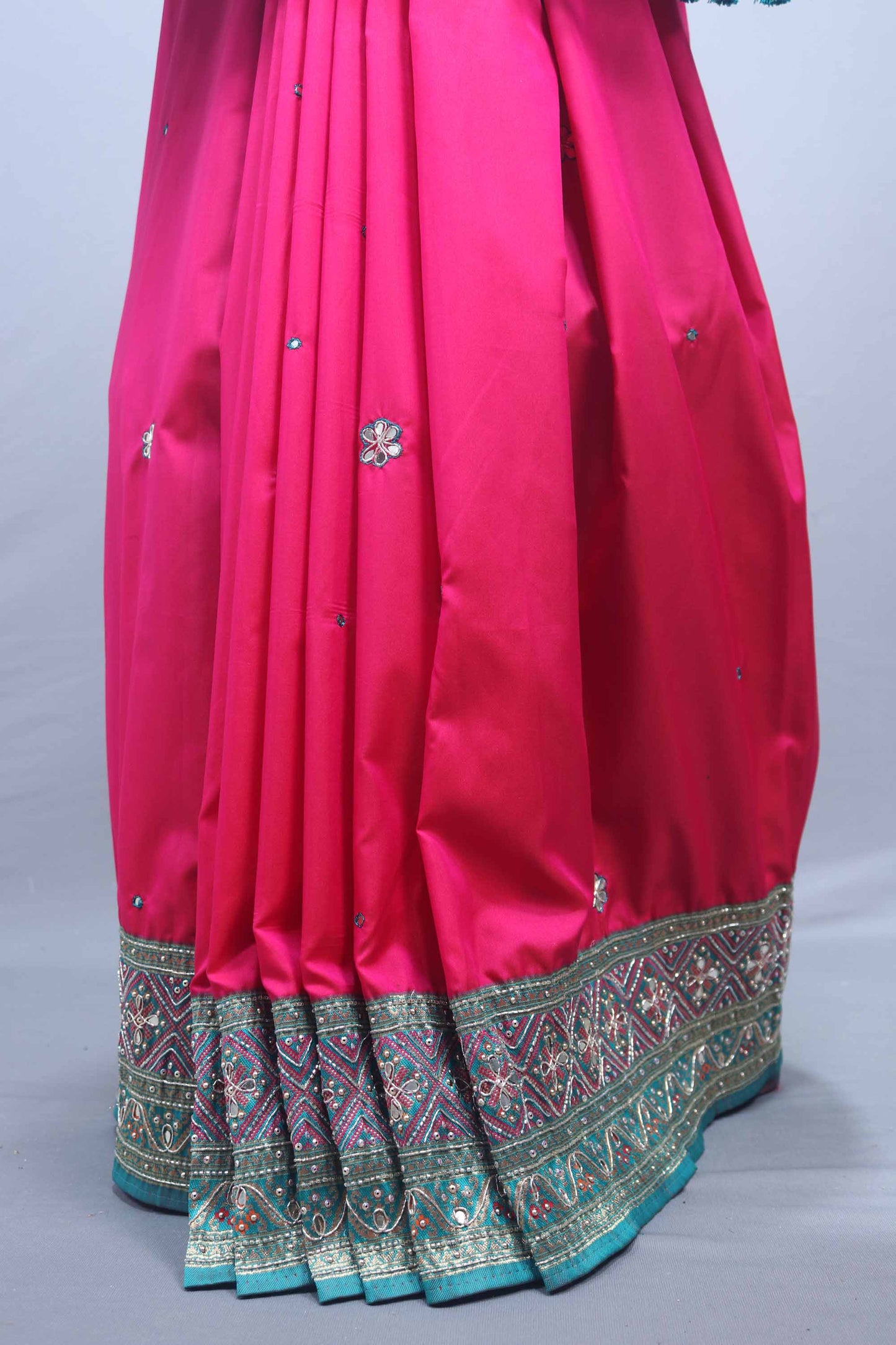 Rani Pink Traditional Silk Saree with Sea Green Zari Heavy Designer Border