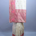 Off White Banarasi Silk Saree with Golden Motifs Pink Zari Border