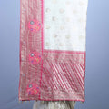 Off White Banarasi Silk Saree with Golden Motifs Pink Zari Border