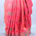 Rani Pink Banarasi Silk Saree Motifs Heavy Border Tassel Pallu