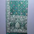 Green Embroidered Silk Saree with Floral Motifs Traditional Border