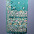 Teal Green Floral Embroidered Silk Saree with Designer Border