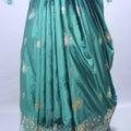 Teal Green Floral Embroidered Silk Saree with Designer Border