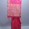 Rani Pink Embroidered Silk Saree with Floral Motifs Heavy Zari Border 
