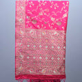 Rani Pink Embroidered Silk Saree with Floral Motifs Heavy Zari Border