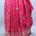 Rani Pink Embroidered Silk Saree with Floral Motifs Heavy Zari Border