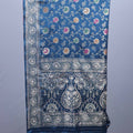 Royal Blue Embroidered Silk Saree Floral Motifs Heavy Zari Border
