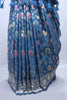 Royal Blue Embroidered Silk Saree Floral Motifs Heavy Zari Border
