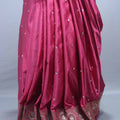 Wine Pink Embroidered Silk Saree with Heavy Zari Border Booti Work
