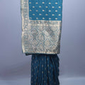 Teal Blue Banarasi Silk Saree with Silver Zari Buta Heavy Traditional Border