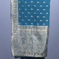 Teal Blue Banarasi Silk Saree with Silver Zari Buta Heavy Traditional Border
