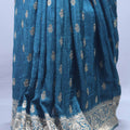 Teal Blue Banarasi Silk Saree with Silver Zari Buta Heavy Traditional Border
