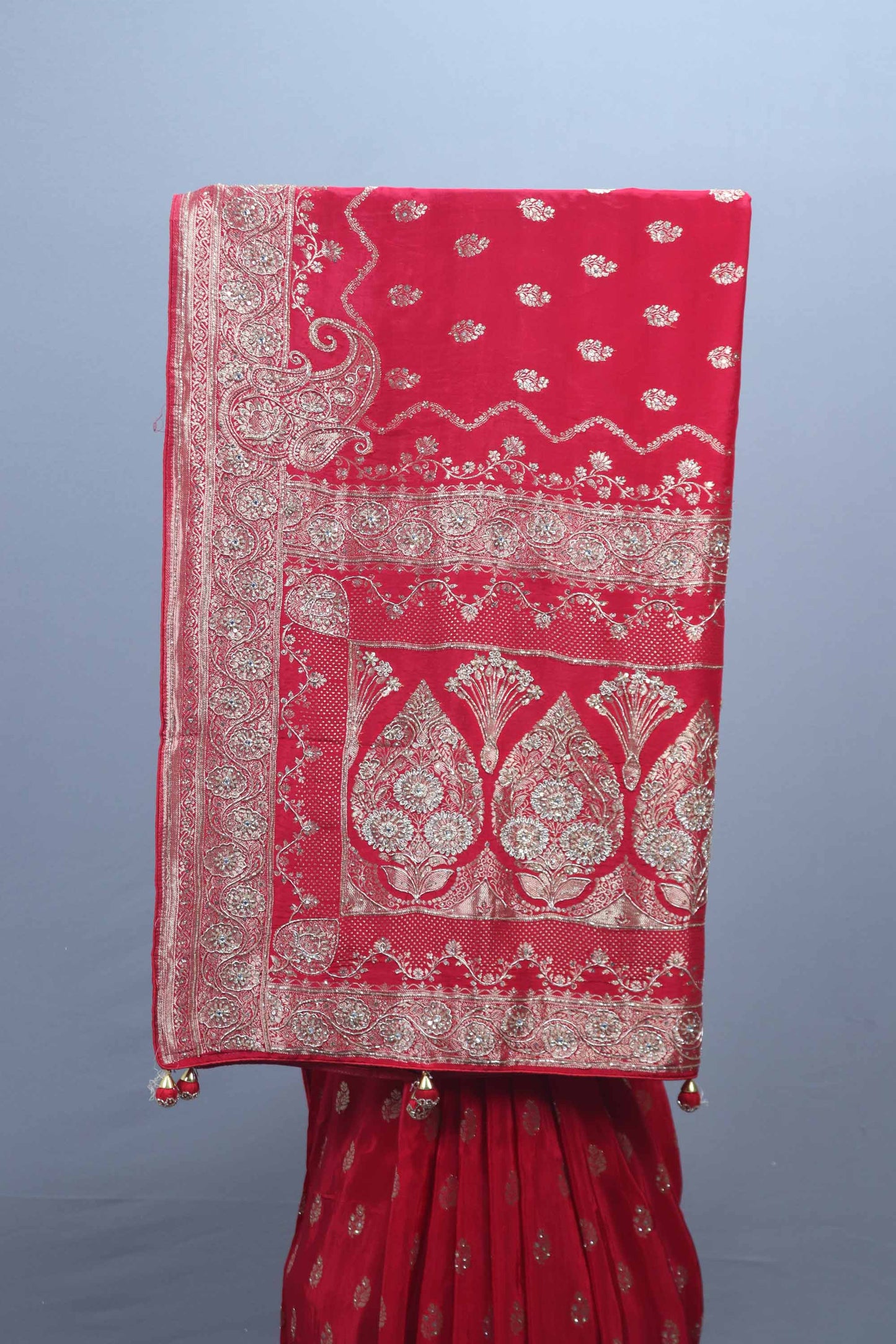 Traditional Red Banarasi Silk Saree with Rich Zari Border