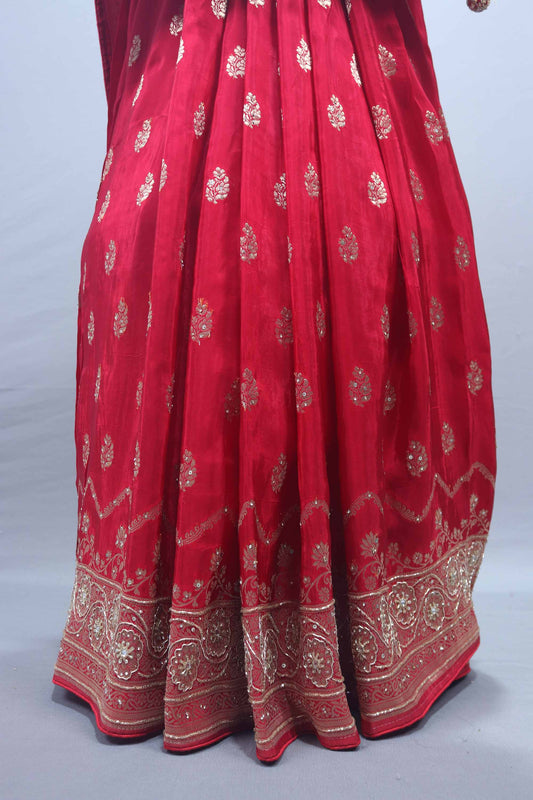 Traditional Red Banarasi Silk Saree with Rich Zari Border