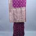 Purple Banarasi Silk Saree with Heavy Gold Zari Border Buti Work 