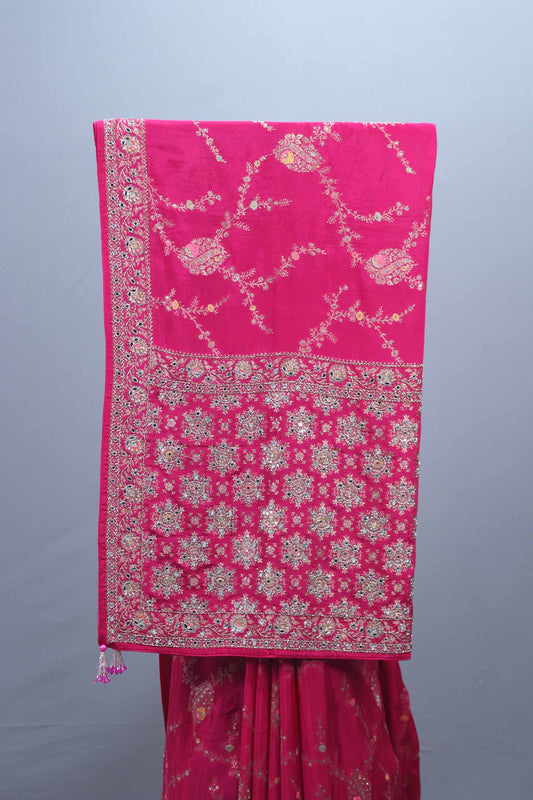 Hot Pink Georgette Saree with Heavy Embroidery Sequin Work