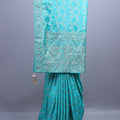 Aqua Blue Designer Saree with Heavy Embroidery Stone Work Border