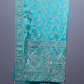 Aqua Blue Designer Saree with Heavy Embroidery Stone Work Border
