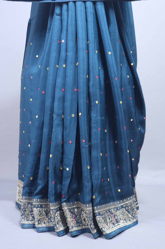 Navy Blue Designer Saree with Elephant Embroidery Rich Border