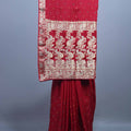 Red Wedding Saree with Elephant Embroidery Rich Zari Border 
