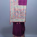 Wine Purple Designer Saree with Multicolor Kashmiri Embroidered Border 