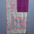 Wine Purple Designer Saree with Multicolor Kashmiri Embroidered Border