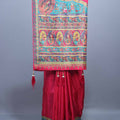 Designer Red Saree with Rajasthani Folk Print Border and Pallu