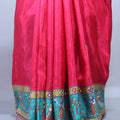 Designer Red Saree with Rajasthani Folk Print Border and Pallu