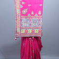 Rani Pink Printed Silk Saree with Traditional Paisley Floral Border  