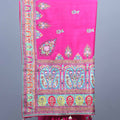 Rani Pink Printed Silk Saree with Traditional Paisley Floral Border